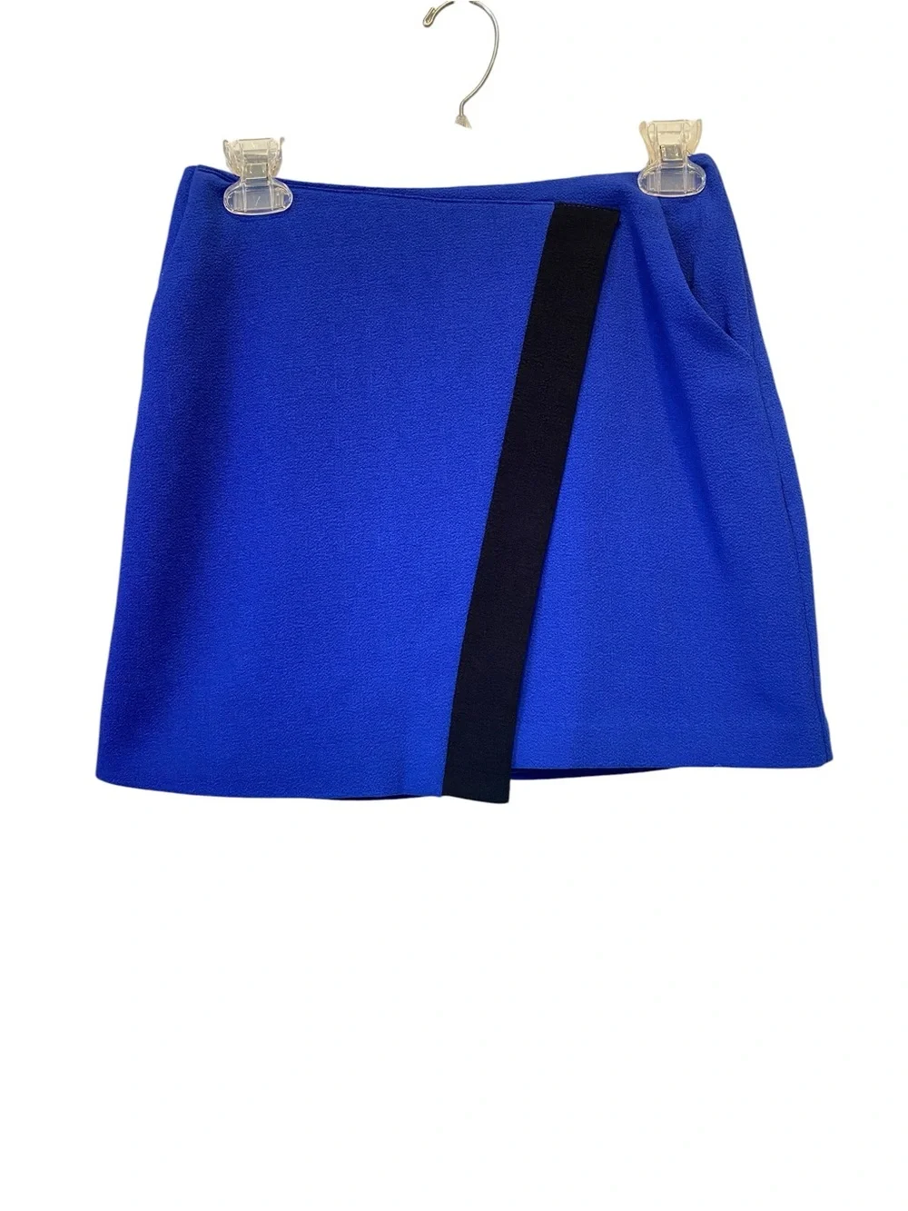Forever 21 Royal Blue Mini Skirt Faux Wrap Black Stripe
